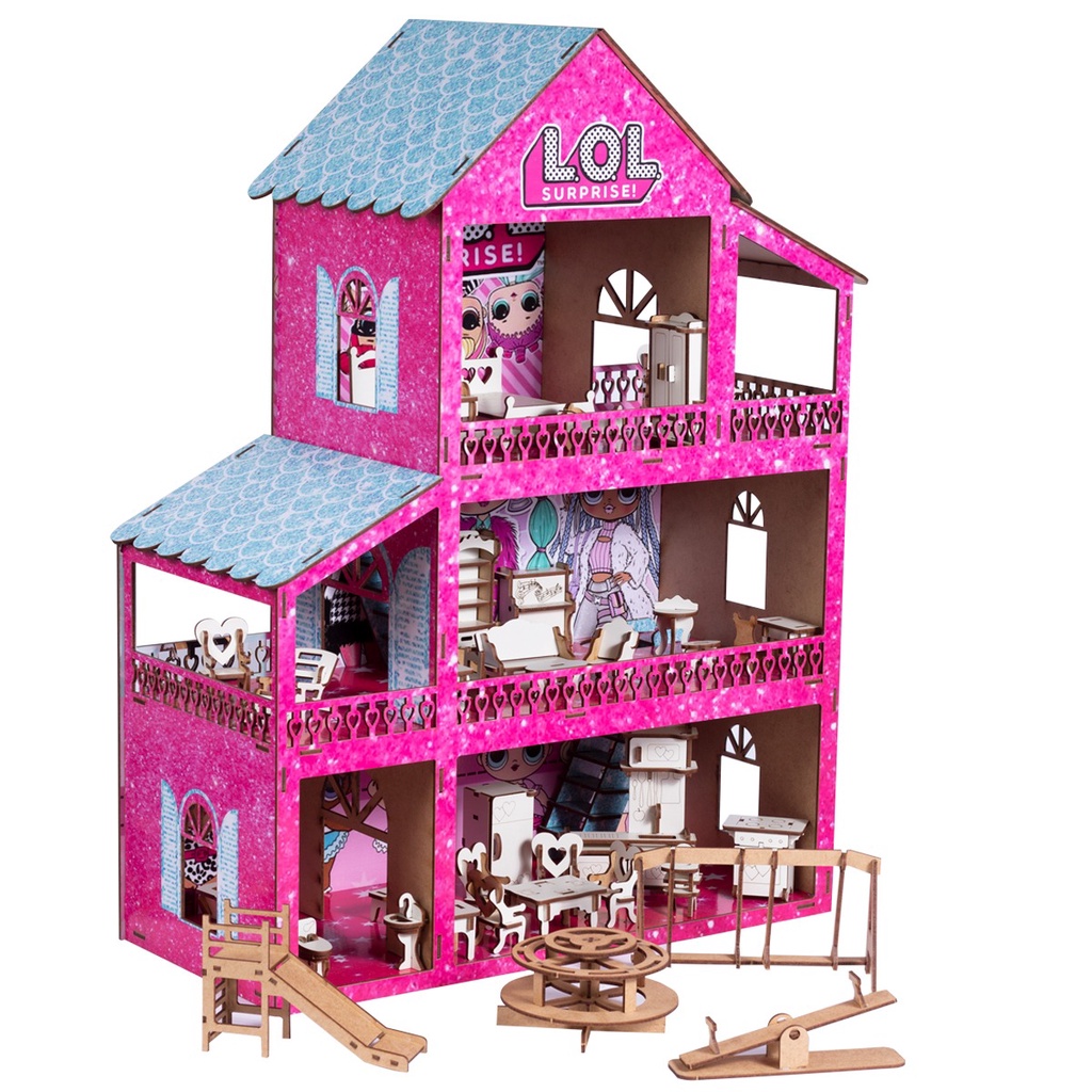 Casinha Boneca Barbie Madeira Mdf Infantil Casa Brinquedos Educativos  Móveis Realistas Brincar Adesivada Desenho 3 Andares Decoração Simples  Promoção