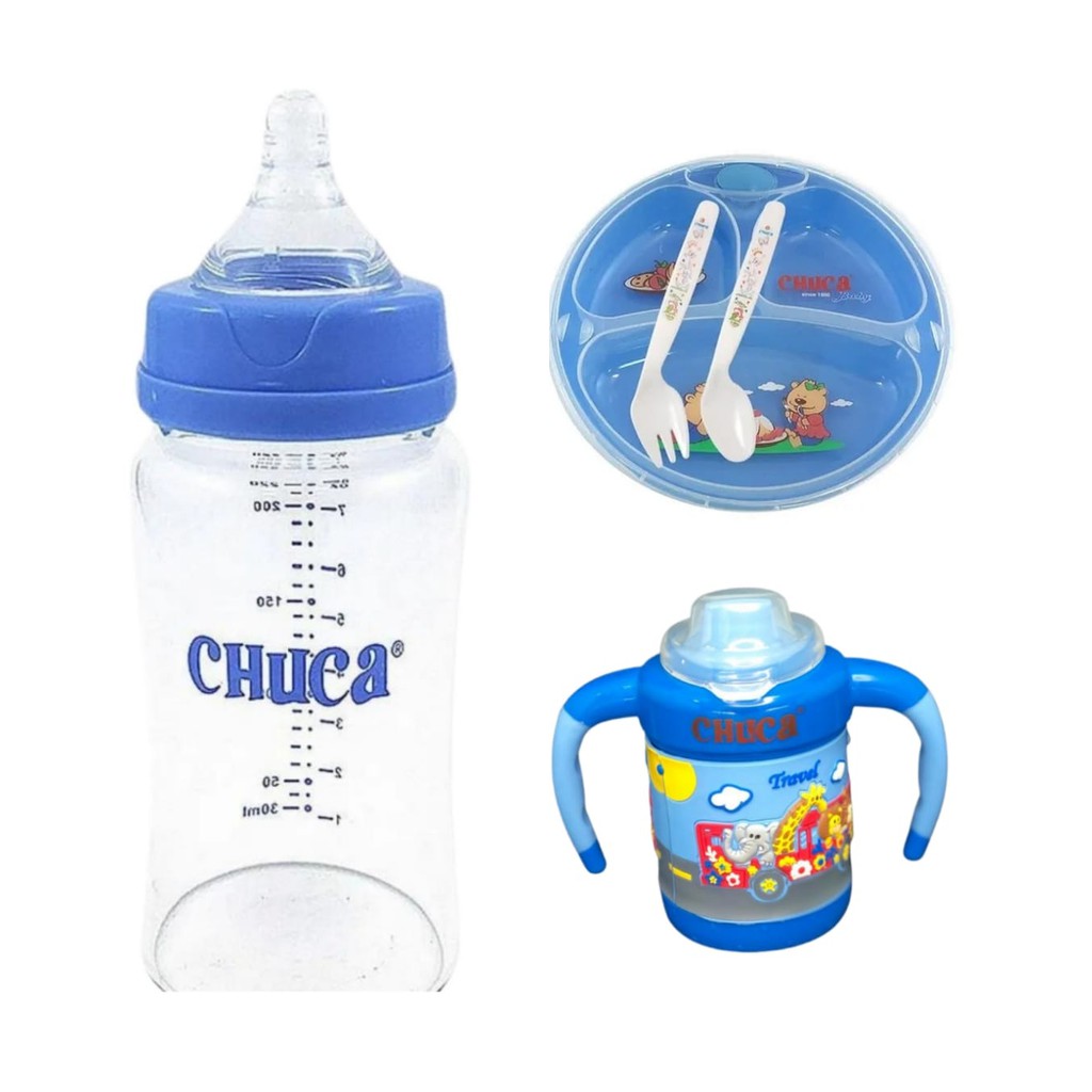 Kit Chuca Baby Pratinho com 3 divisórias + Copinho personalizado de  Transição + Mamadeira de Vidro | Shopee Brasil