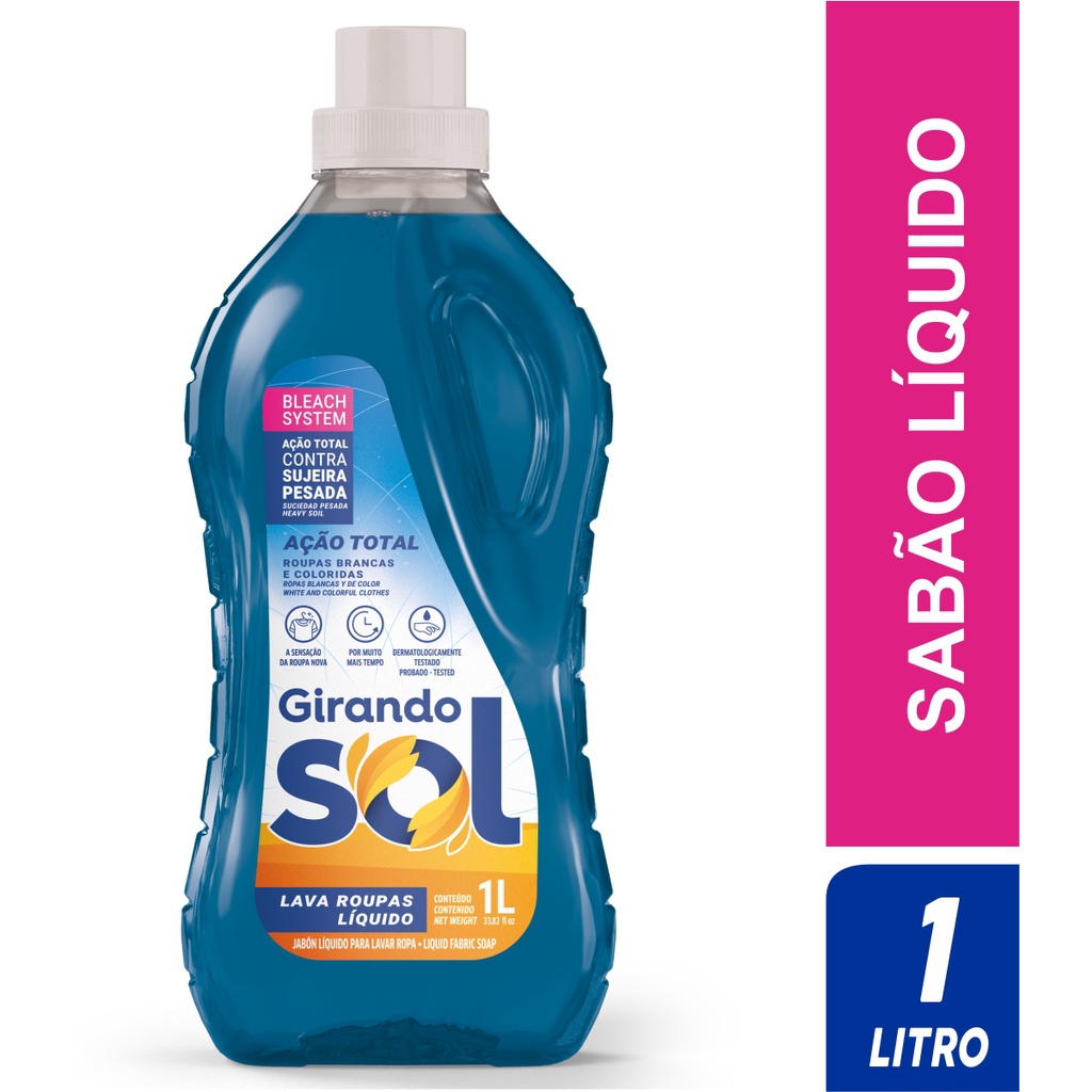 Sabão Liquido Lava roupas Concentrado Girando Sol Ação Total 1L ...