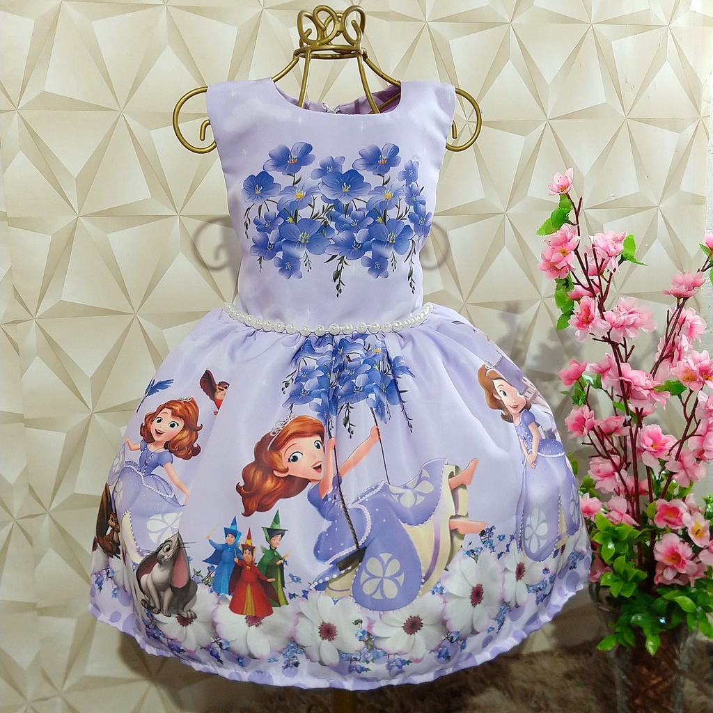 Vestido Infantil Princesa Sofia Temático Luxo Festa Aniversário 1 a 4 Anos