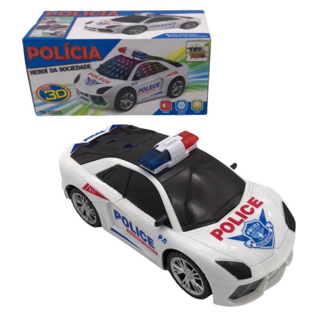 Carro Polícia Policial Bate e Volta com Som e Luz 3D Pilha 