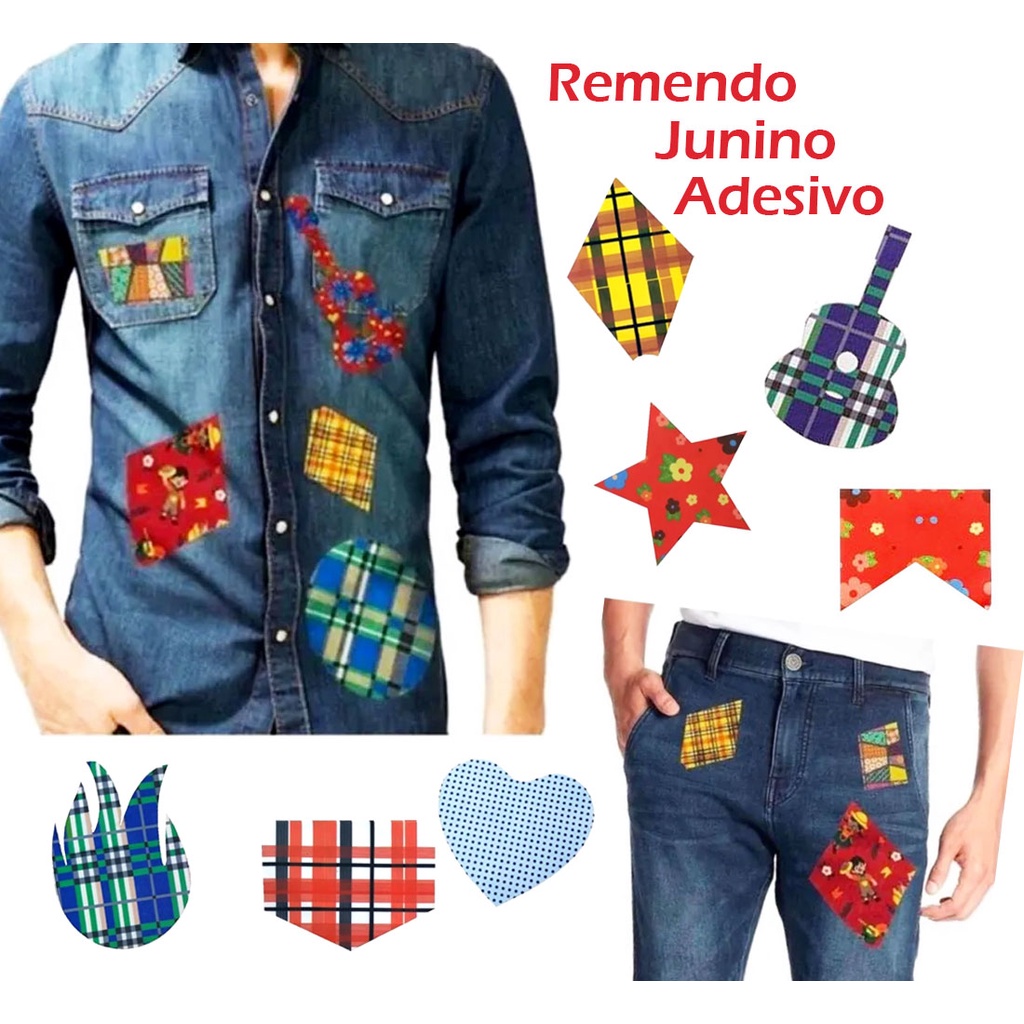 Retalho Tecido Adesivo Remendo Roupa Festa Junina Caipira Junino