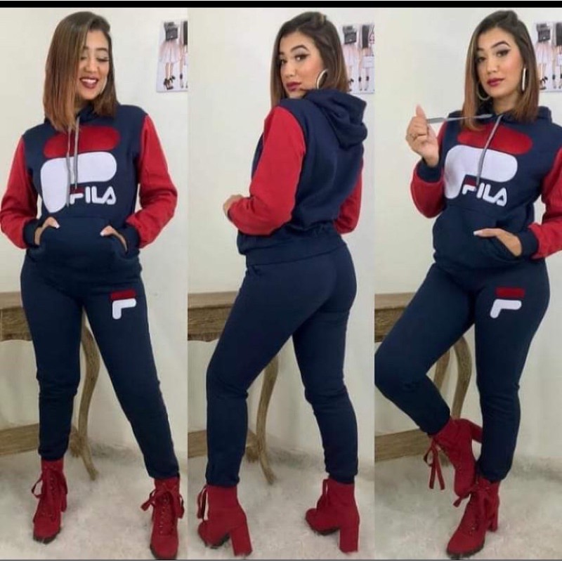 Conjunto moletom hot sale fila feminino preto