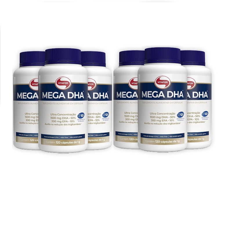Caixa c/ 6 unidades MEGA DHA Vitafor 120 Cápsulas - Omega 3 DHA Alta ...