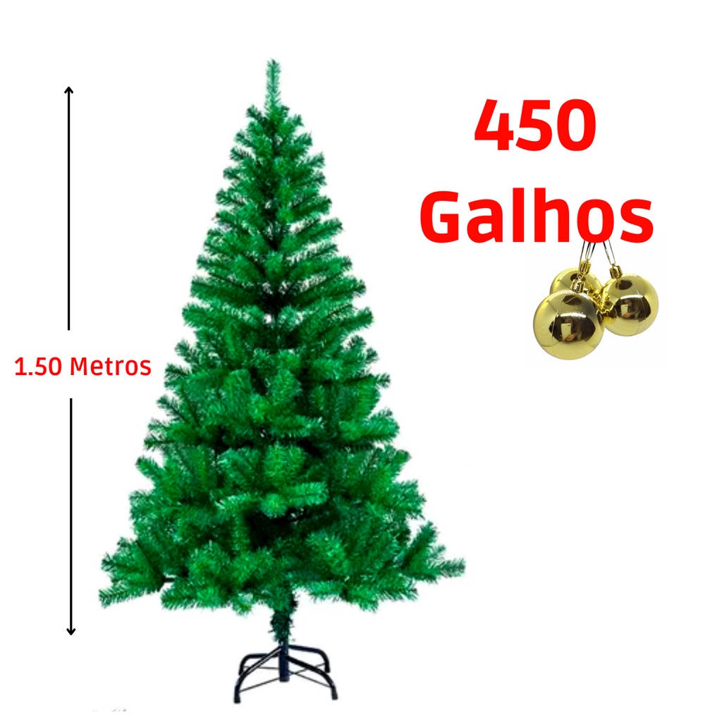 Árvore De Natal Decorada 1,50 Cm 250 Galhos Com 7 Itens