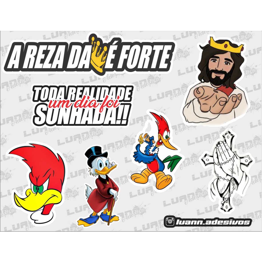 CARTELA DE ADESIVOS A REZA DA COROA PICA PAU TODA REALIDADE JESUS MAO CRUZ  TIO PATINHAS... | Shopee Brasil