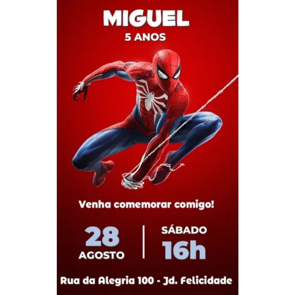 Convite aniversário do Homem-Aranha Personalizado. DIGITAL.