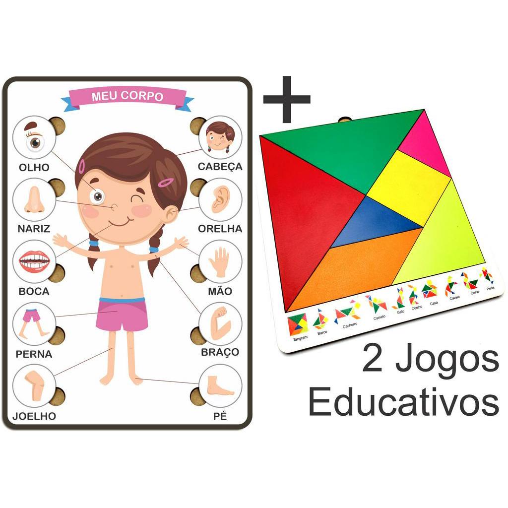 2 Brinquedos Educativos Jogos APrendendo as Formas e Partes do Corpo Humano  Menino e Menina 