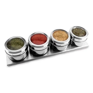 Kit 4 Porta Condimento Inox Temperos Magnéticosimã Geladeira