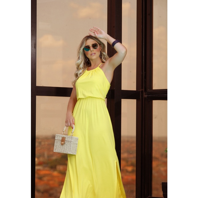 Vestido store amarelo claro