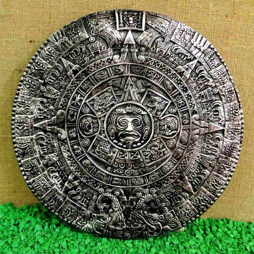 Calendário Pedra Do Sol Maya Inca Asteca Grand 41cm Prateado Prata Envelhecida Culturas Etnias