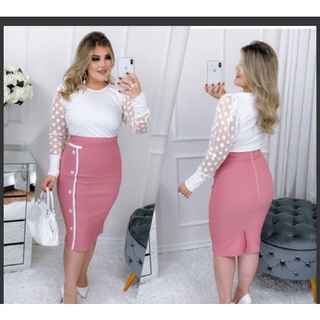 Vestidos Social Tubinho Evagélicos Plus Size Manga Longa Tule Festa