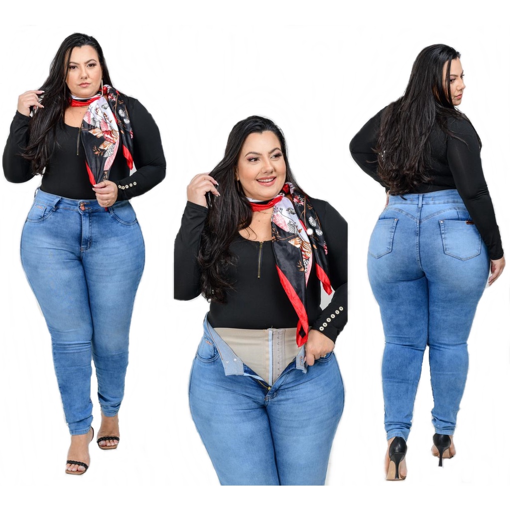 Calça Jeans Plus Size Super Lipo Cinta Modeladora Premium Destroyed 46 ao 56