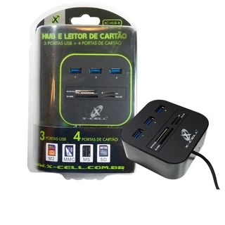 Hub USB 3 Portas leitor de Cartão Micro SD Integrado USB 2.0 -XC- HUB-8