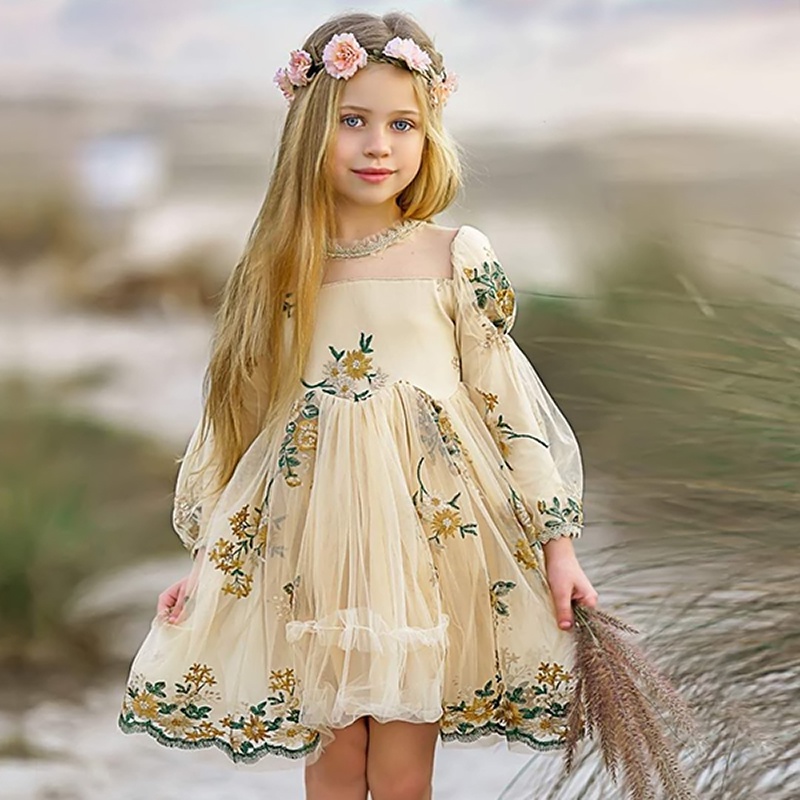 Vestido de verão para meninas de 2 a 8 anos, vestido de princesa com manga  voadora