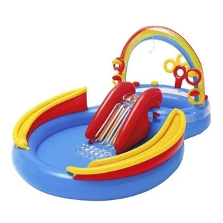 Piscina Família Inflável Infantil Playground Arco Iris Intex Com Escorregador