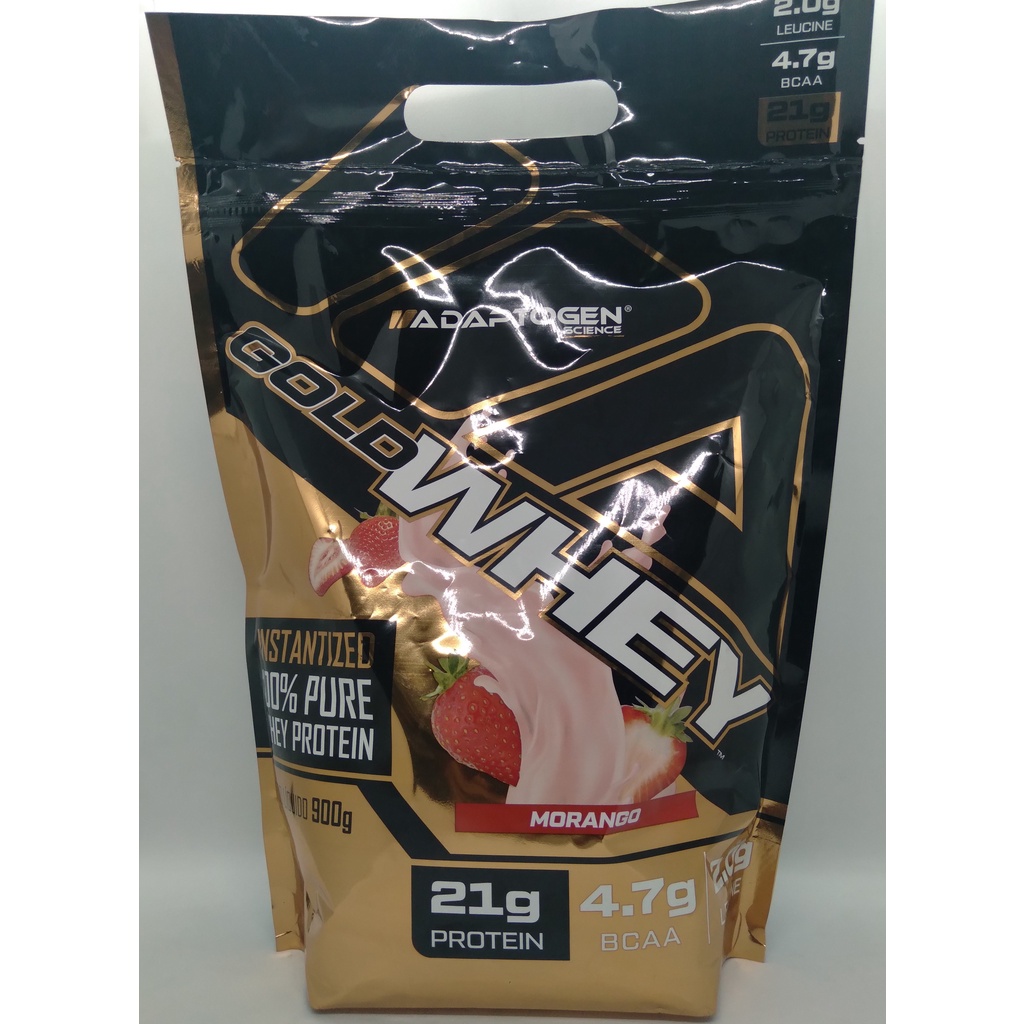 Gold Whey 900g 100% Pure Whey Protein Importado Adaptogen – sabor MORANGO