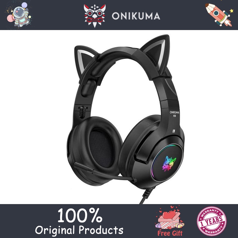 Onikuma K9 Headset Preto Com Fio / Fone De Ouvido Rgb Versão Diabo Orelhas De Gato, Headset Com Fio