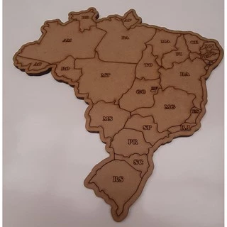 Quebra Cabeça Mapa do Brasil Estados e Regiões Mdf Cru