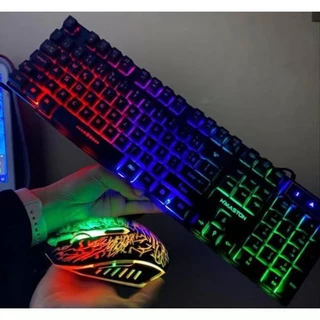 Kit Teclado Semi Mecânico + Mouse Gamer Com Led Para Jogos Km680 Games Rgb