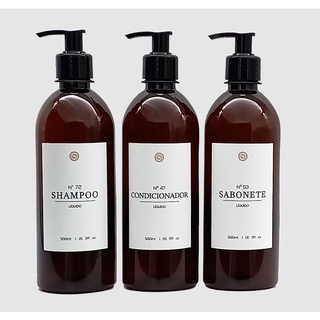 Frascos Ambar 3Pçs Shampoo Condicionador Sabonete 500Ml Pet Cilíndrico