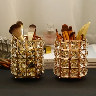 Estilo Europeu Lápis De Cristal Leve De Luxo Barril Beleza Porta-Escova De Maquiagem Armazenamento De Mesa Organização De Vela