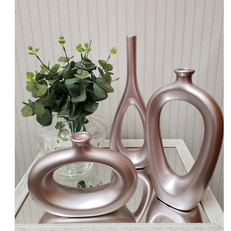 Kit Trio Vasos Ceramica Enfeite Decorativo Centro De Mesa Sala enfeite ...