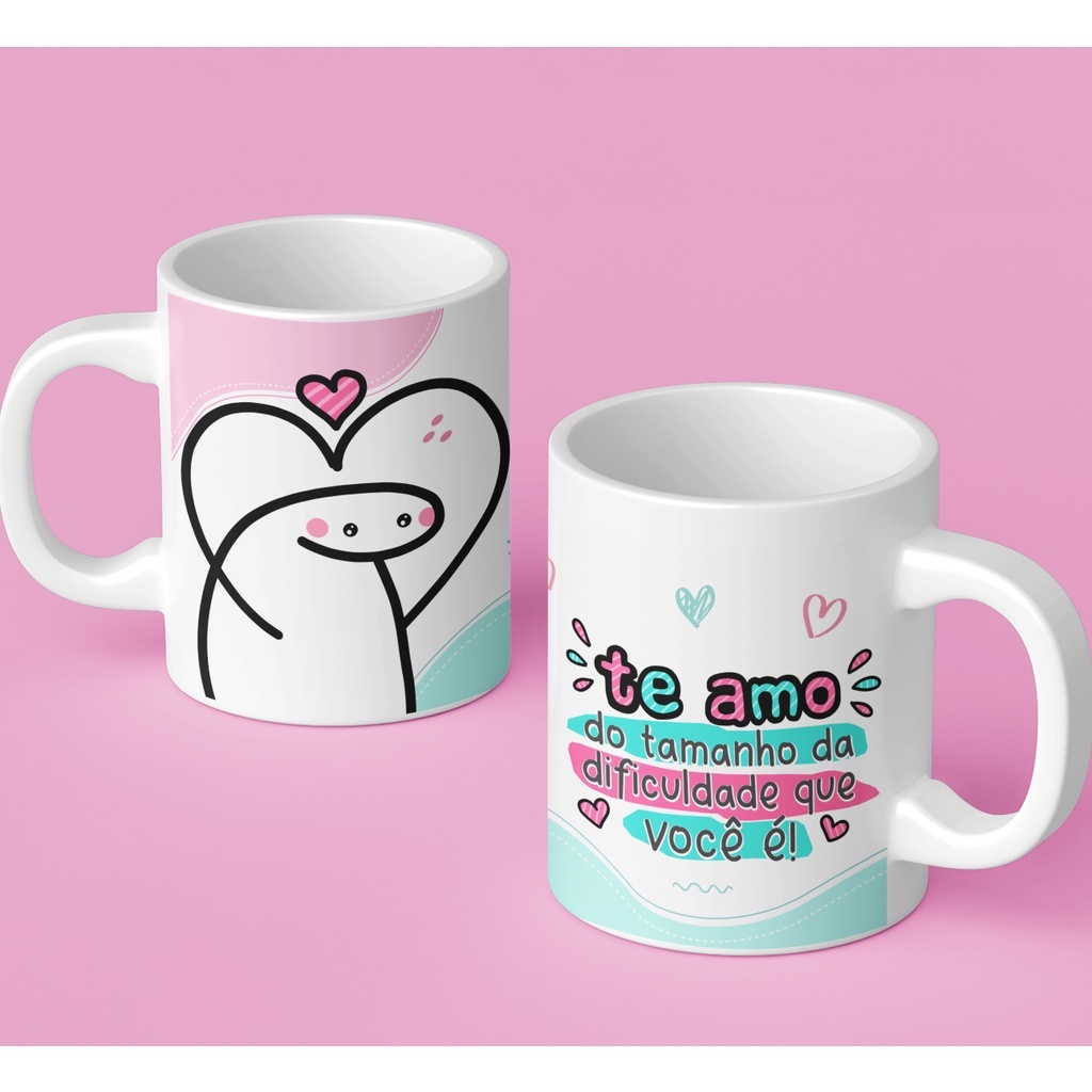 Caneca de Porcelana Flork - Meme - TE AMO DO TAMANHO DA DIFICULDADE QUE  VOCÊ É - Boneco de Palito #ZLprint Presente Namorados