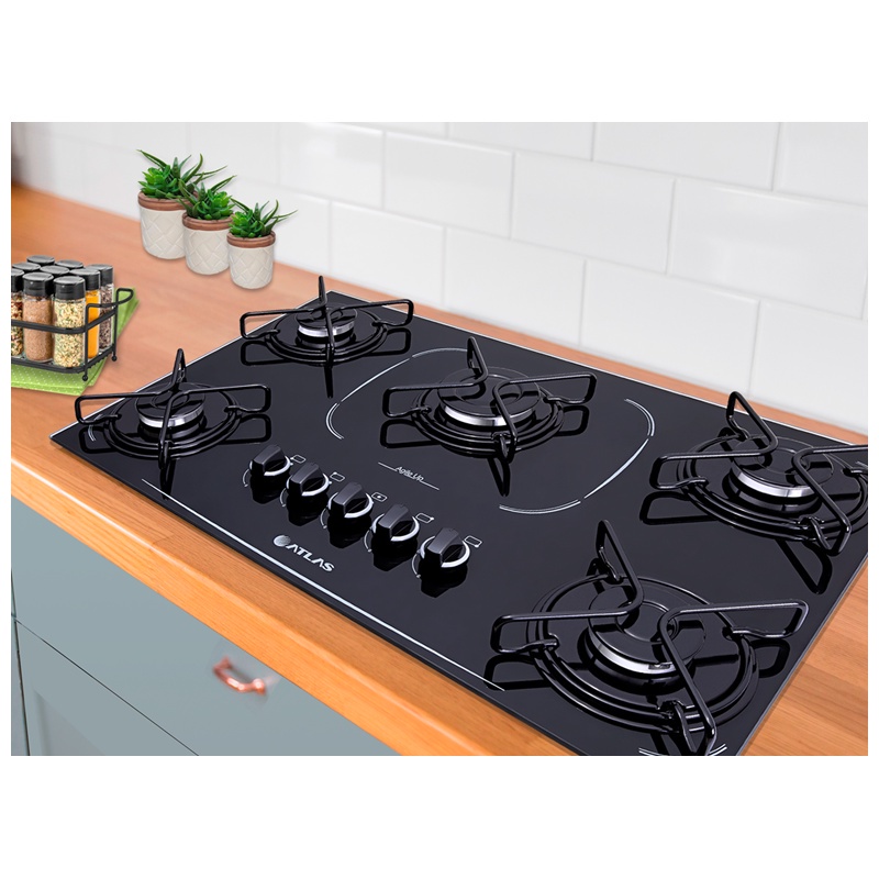 Fogão Cooktop Agile Atlas 5bocas Up Glass Preto Shopee Brasil