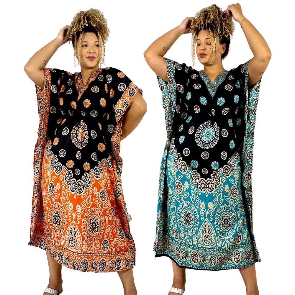 MUNDO ORIENTAL Vestido kaftan Cassia longa moda Boho Hippie plus size