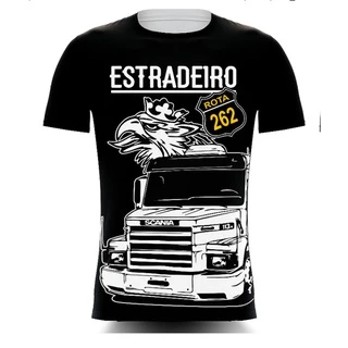 Camiseta Caminhão Estradeiro Rota 262 Caminhoneiro Camisa Preta