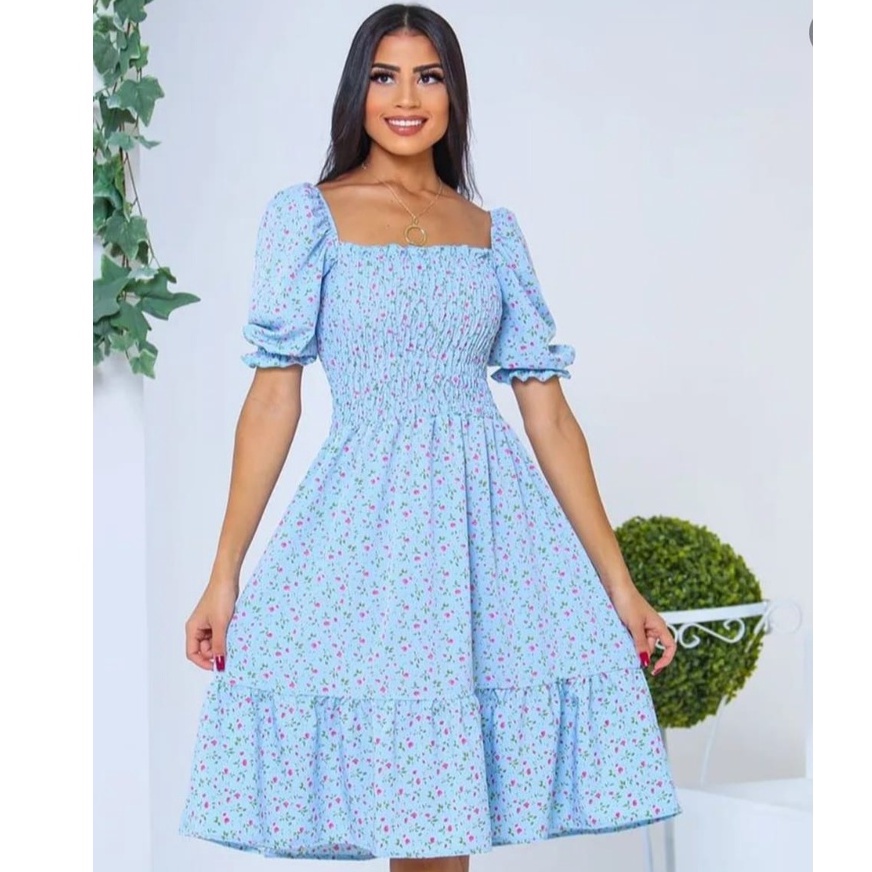 Vestido Moda Evangélica Com Lastex /Ciganinha/Ombro a Ombro/Vestido Rodado Manga Princesa Curta