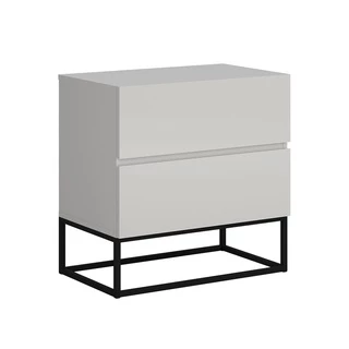 Mesa Cabeceira 2 Gavetas Off White para Cama Casal com Pés de Ferro Estilo Industrial