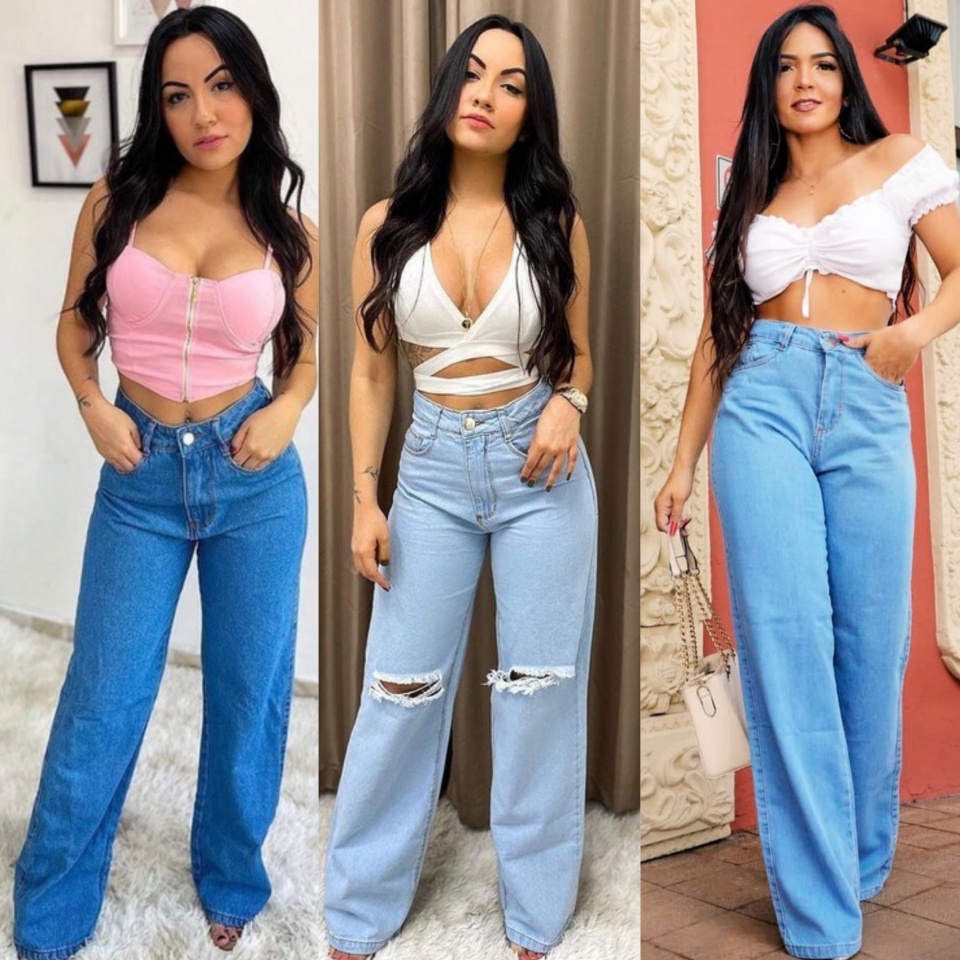 Calça Jeans Wide Leg Feminina em Promoção