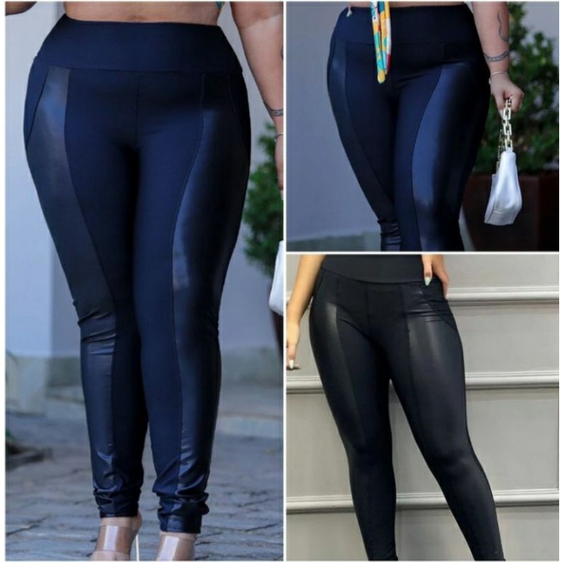 Calça Legging Montaria Plus Size Detalhe Cirrê Preto