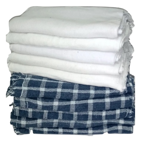 Pano de Chão Alvejado Branco e Xadrez para Limpeza Simples