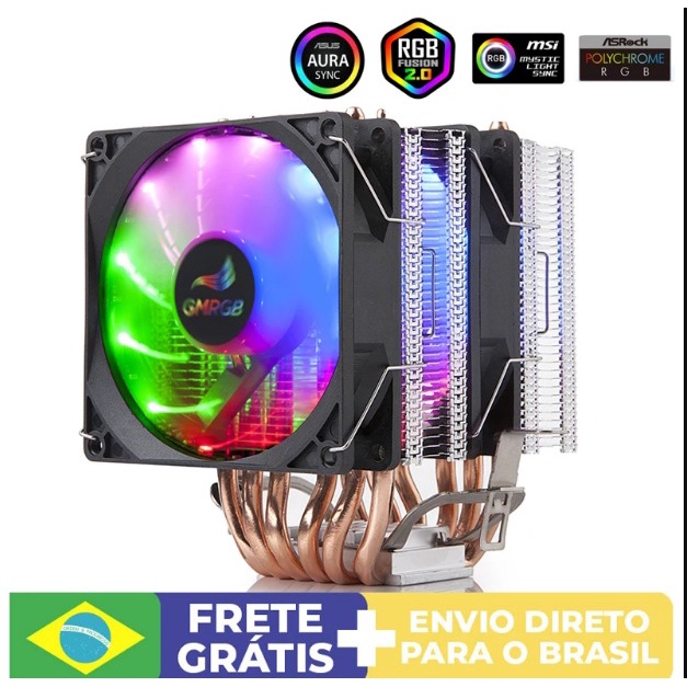 GMRGB 6 tubos de calor CPU Cooler Fan 4Pin PWM RGB PC Silencioso Intel ...