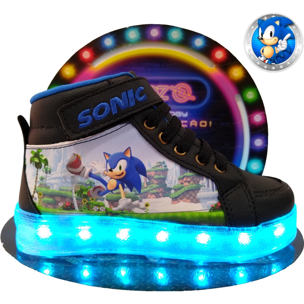 Tênis infantil com led roblox luzinha calce facil sonic