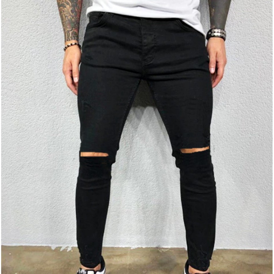 Calça preta rasgadinha store no joelho masculina