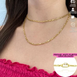 Choker e Colar de Ouro 24k Carrier Feminina  2,5mm 60cm Banhado a Ouro em Oferta na Shopee