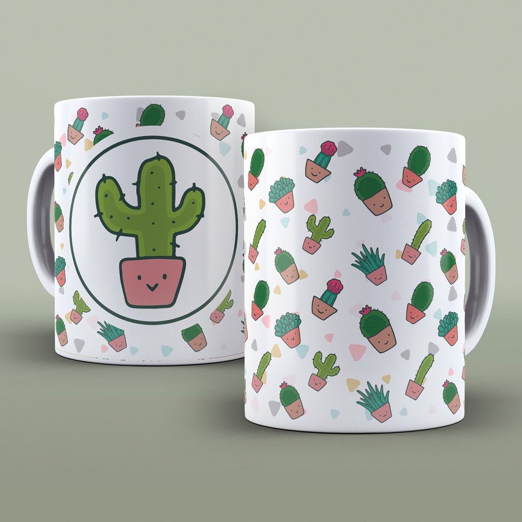 Caneca Porcelana Plantas Flores Flor Cacto Cactos Desenho Fofinhas