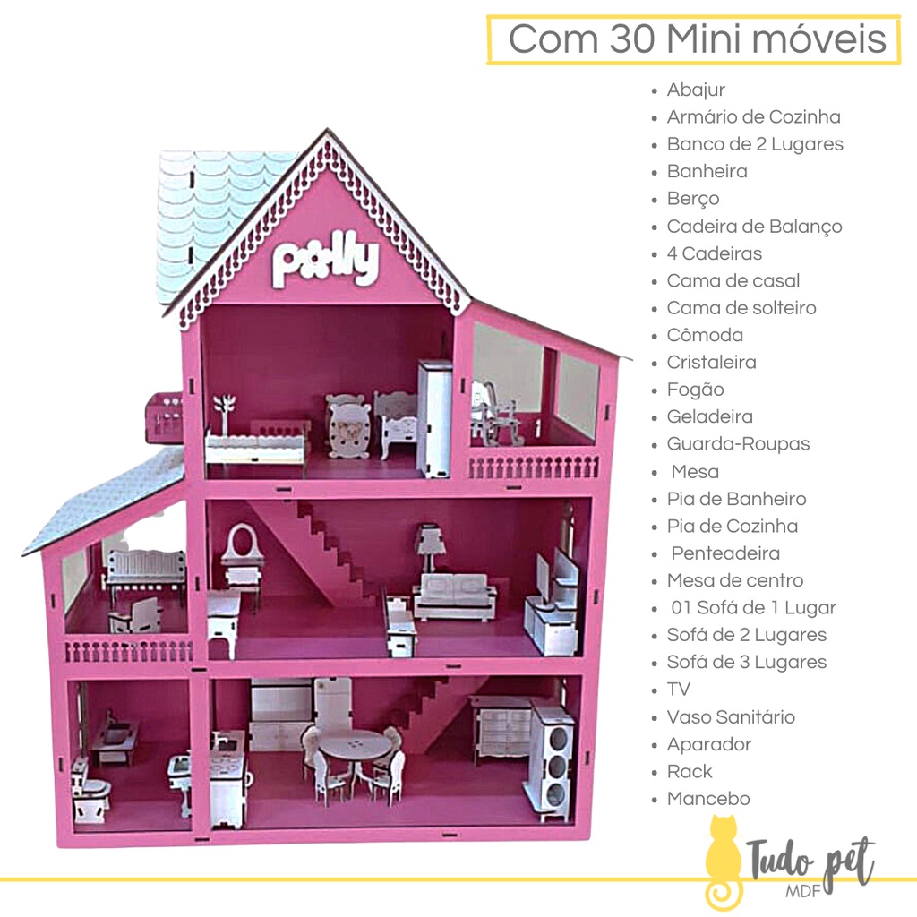Casa Casinha P/ Boneca Tema Barbie 44 Móveis + Nome Brinde em Promoção na  Americanas