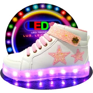 Tênis De Led Infantil Recarregável Feminino USB QUE BRILHA NO ESCURO