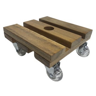 Suporte Quadrado P/ Vasos Rodízio De Madeira Com Rodas 21cm