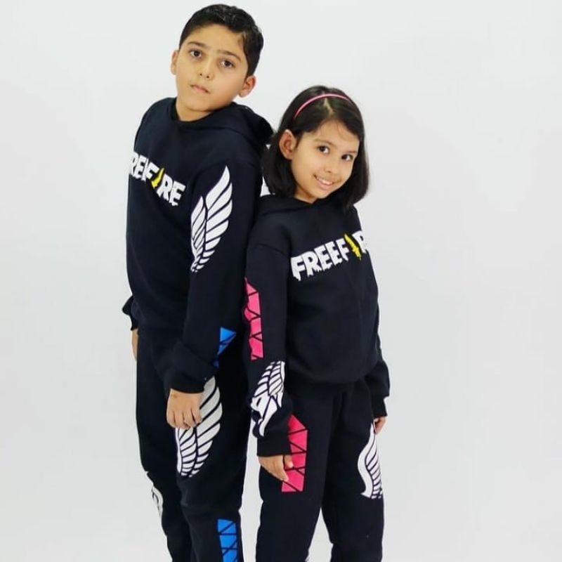 Conjunto Moletom Free Fire Infantil Juvenil Peluciado Preto