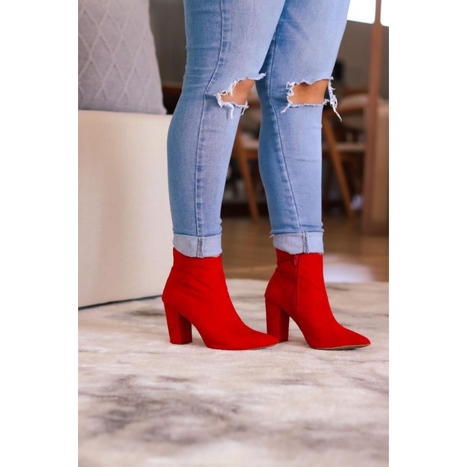 Usar Bota Bota Vermelha Cano Baixo Botinha Vermelha Bota Blogueira