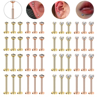 1 Pc 6/8/10/12MM Gold Plug-In De Aço Inoxidável Labret Piercing 16G Anel Labial Cristal Helix Cartilagem De Jóias De Perfuração Do Corpo Pino
