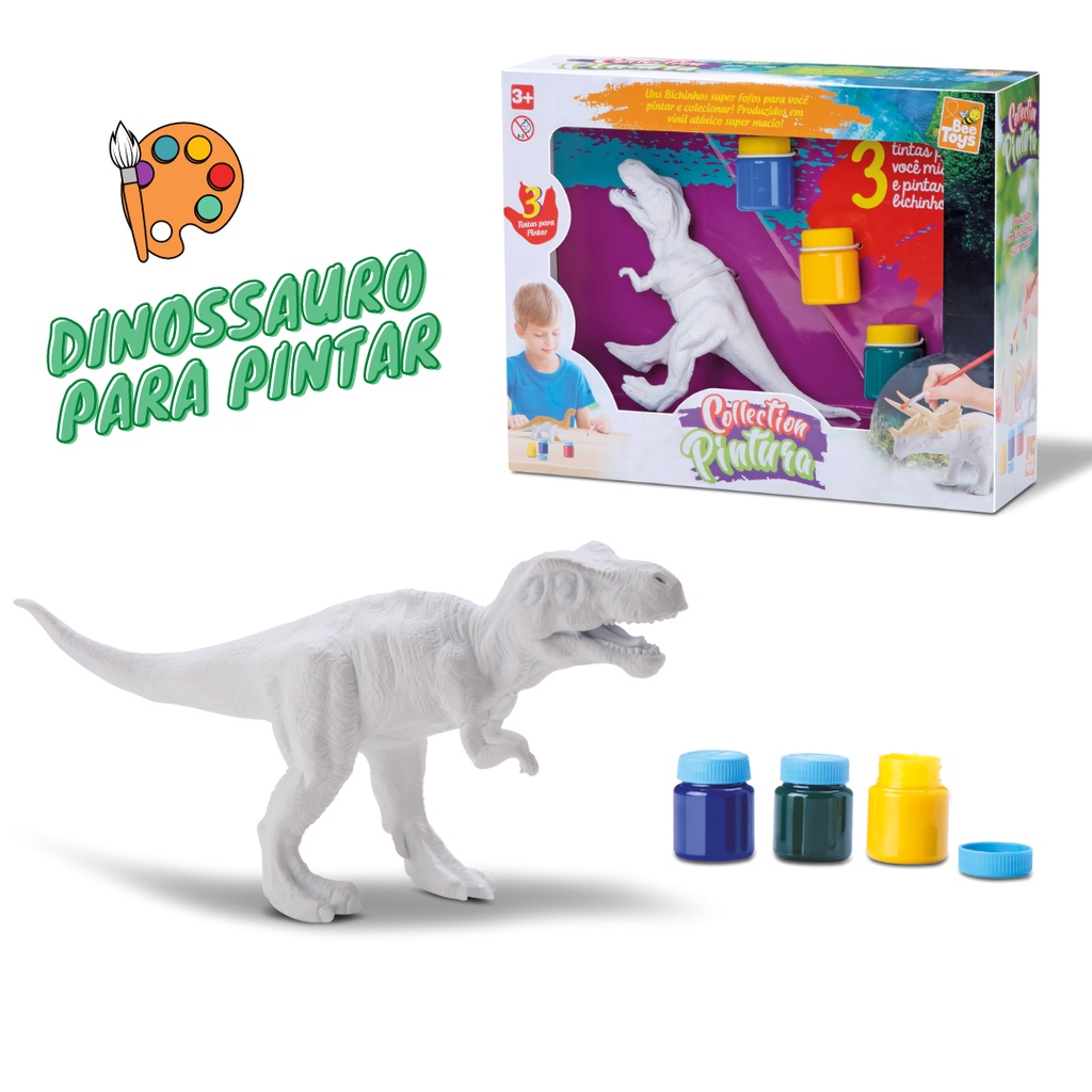 Dinossauro Para Colorir Brinquedo Didático C/6 Tinta Guache - Sortidos