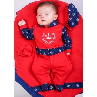 Saída Maternidade Menino Coroa Vermelho 04 peças Felipe Marinho Roupas de Bebê
