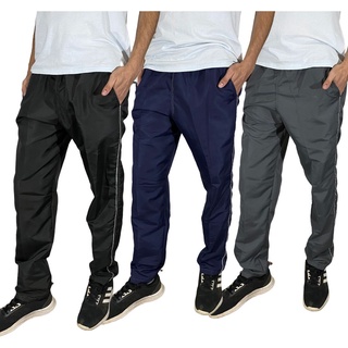 Kit 3x Calças Preta Azul Cinza Tactel Masculina 3 Bolsos Costura Reforçada